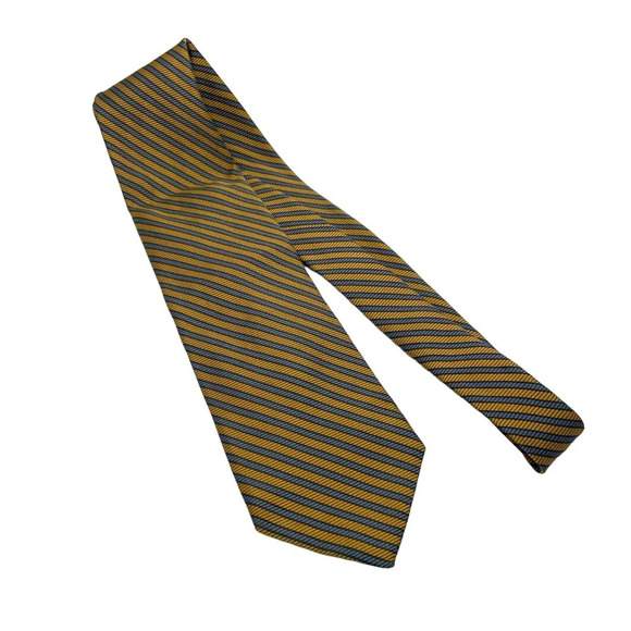 VINTAGE Brooks Brothers Makers Striped Silk Tie in Yellow/Blue - Picture 5 of 9